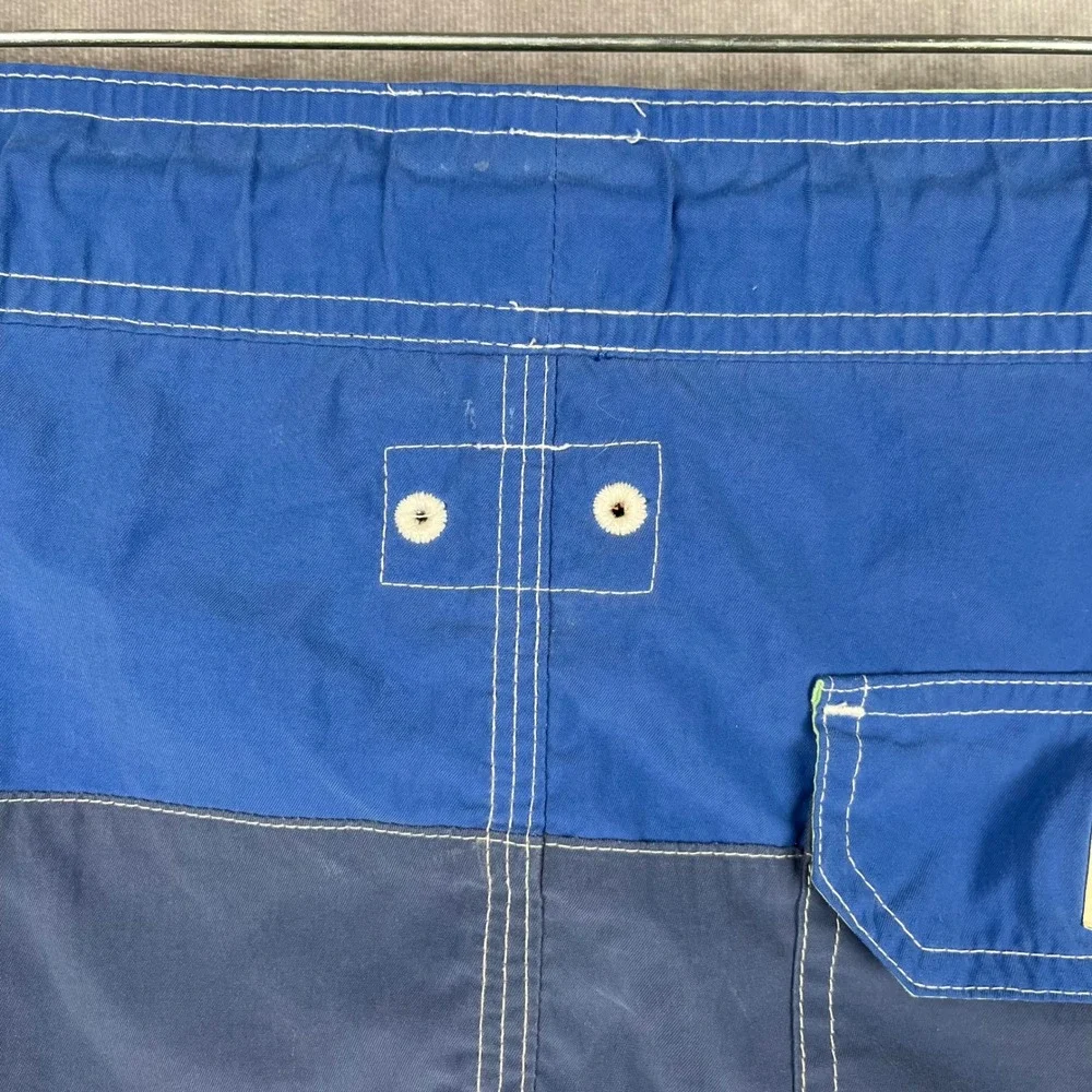 Vtg J. Crew Swimwear Mens M Blue Color Block Drawstring Lined Swim Trunks Shorts